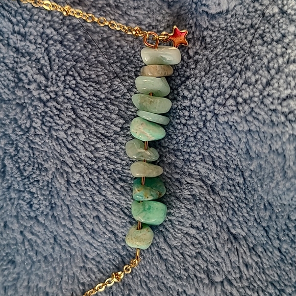 Amazonite stones necklace, blue and gold color, with a cute little star - Picture 7 of 8